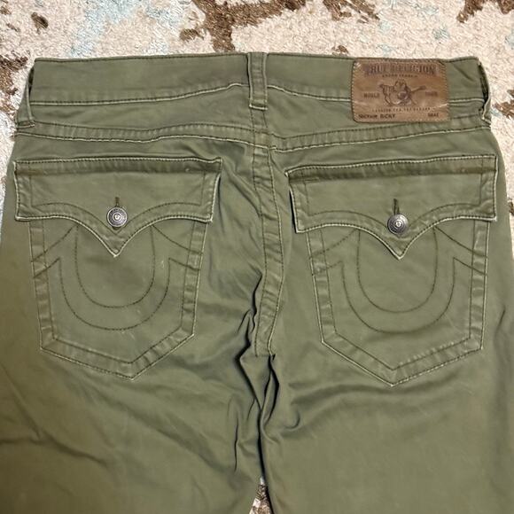 True Religion Ricky Relaxed Straight Green Jeans Size 34x33 Y2K - Picture 3 of 5